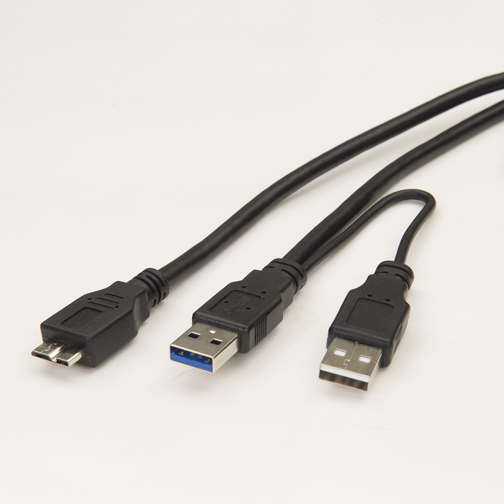 iCAN USB3.0 A Male to MicroB Male 5Gbps 24/28AWG Cable with Extra Type A USB2.0 Power in Splitter for external hard drive en...