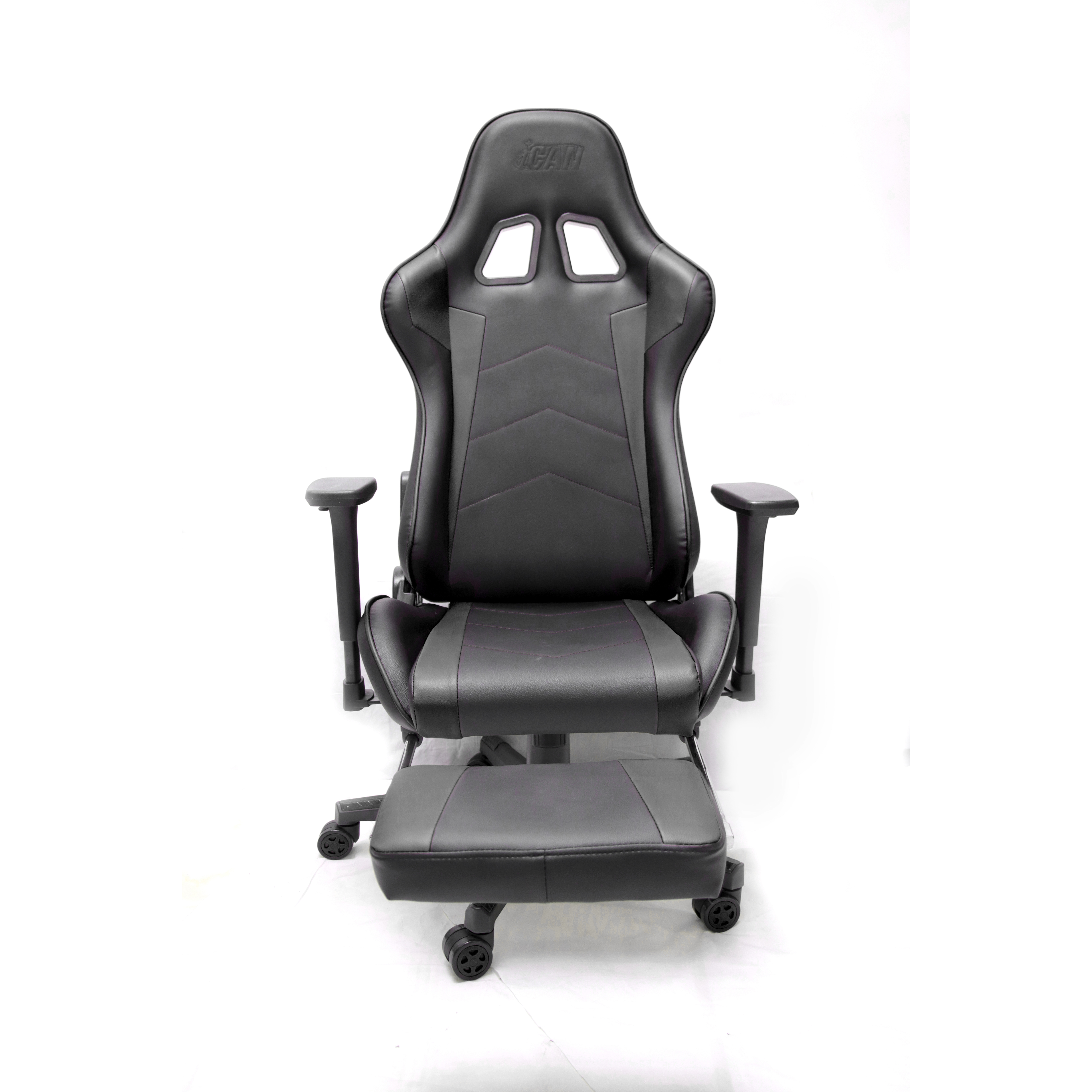 iCAN (Racing) - Chaise de jeu avec repose-pieds noir
