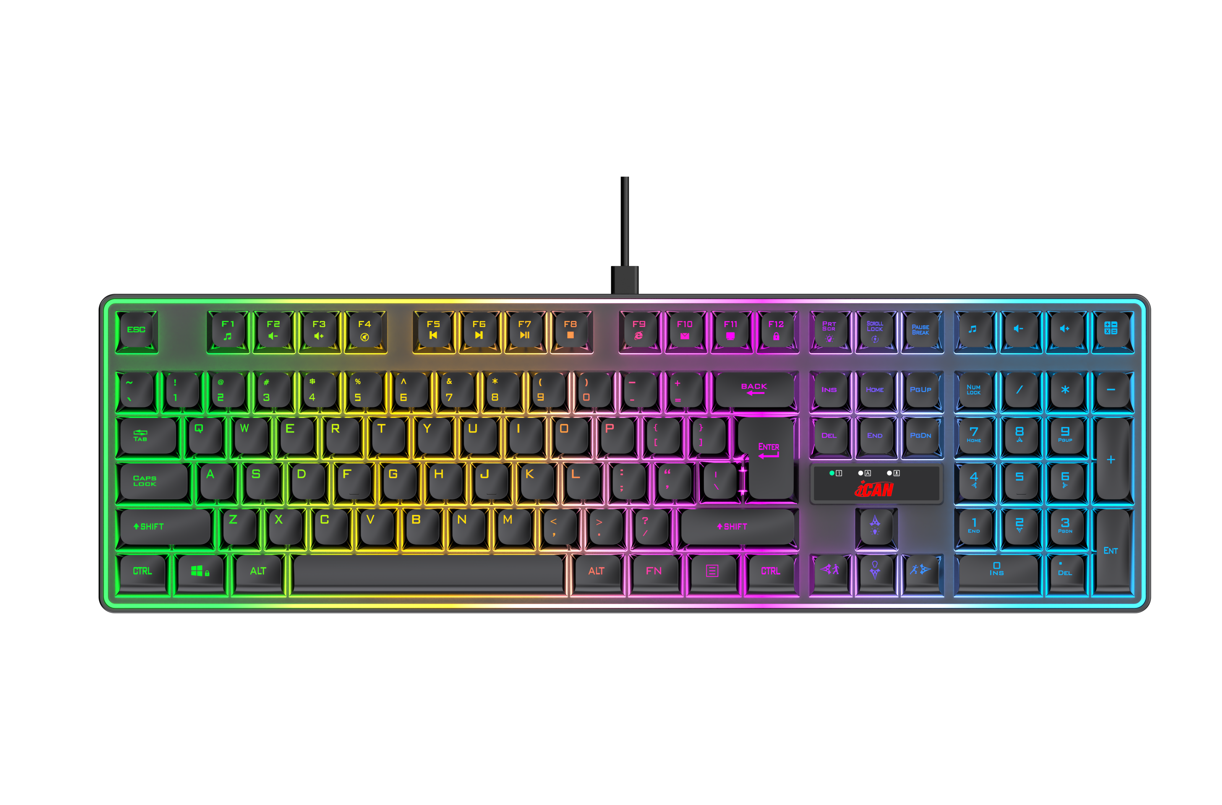 Clavier de jeu filaire à membrane arc-en-ciel iCAN 104 touches
