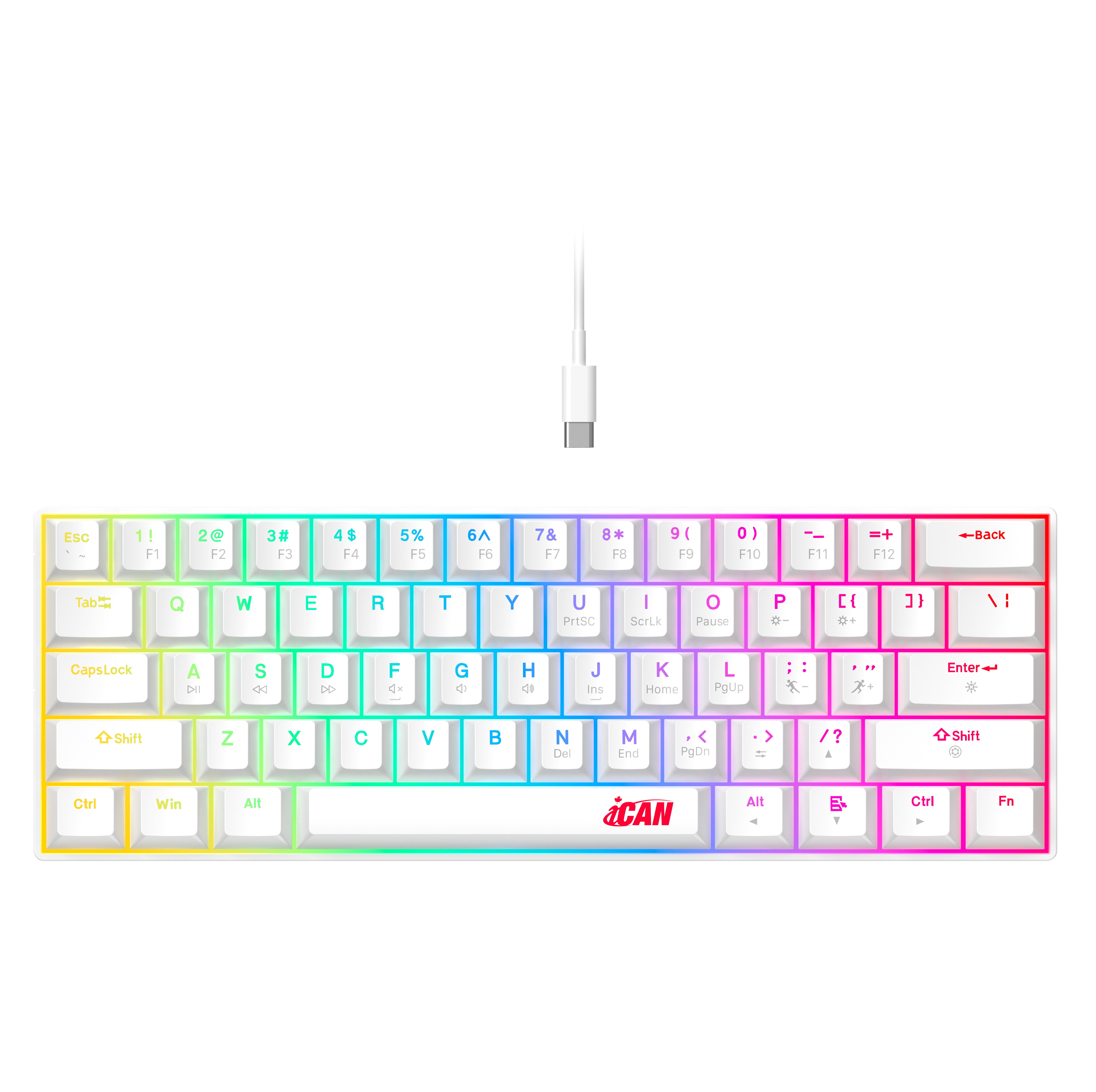 Clavier de jeu filaire arc-en-ciel iCAN CX23UL blanc, 61 touches