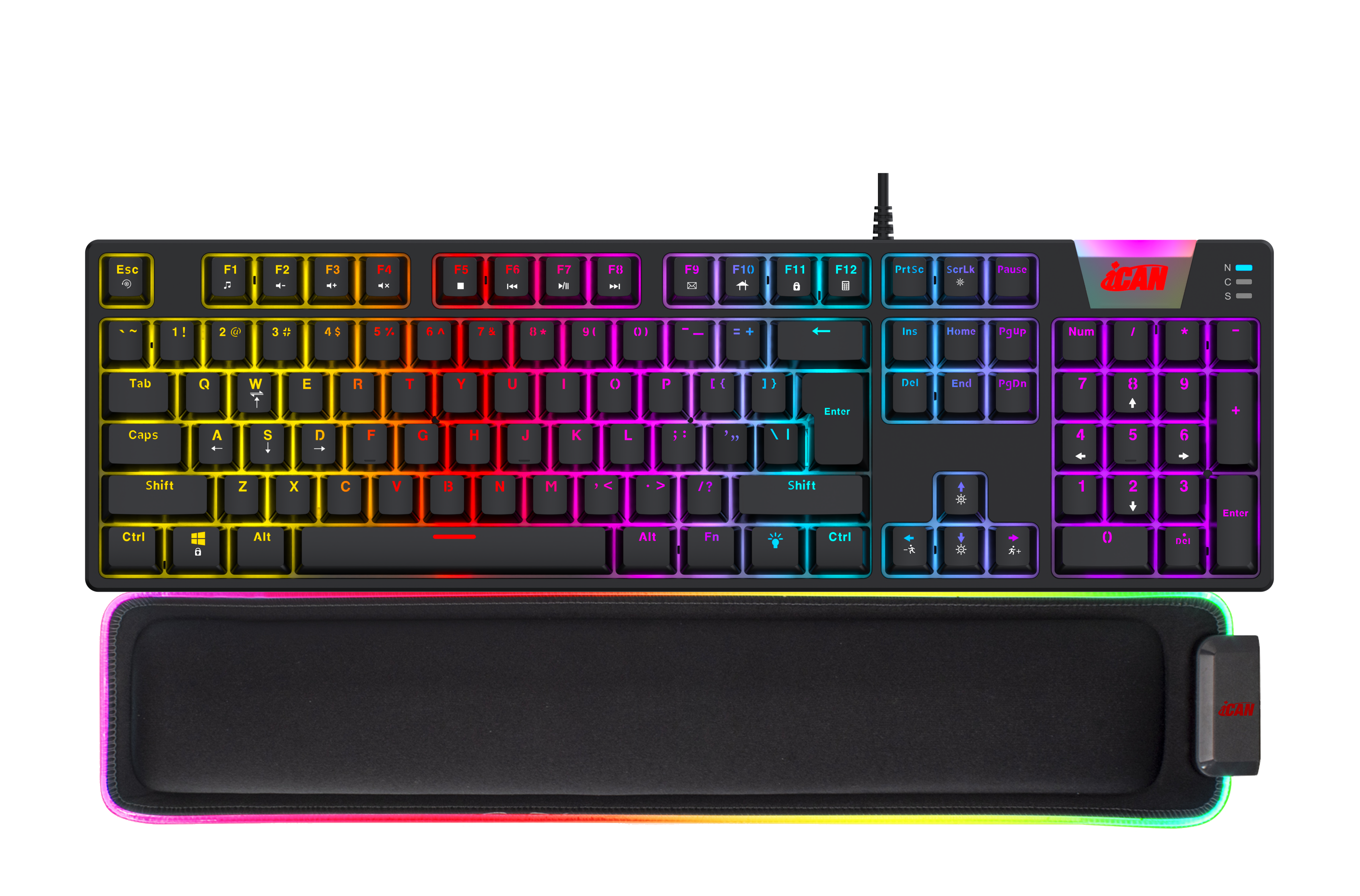 Clavier de jeu mécanique RGB iCAN MK1047 avec repose-poignet RGB, 104 touches