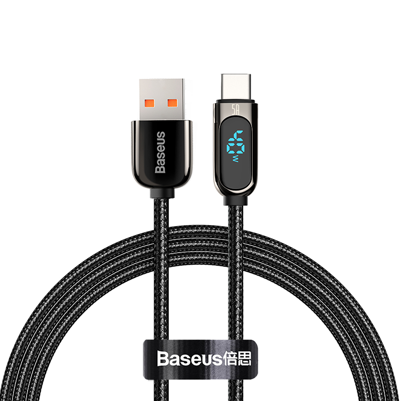 Baseus Câble de données de charge rapide avec affichage USB A vers Type-C 5A 1m noir