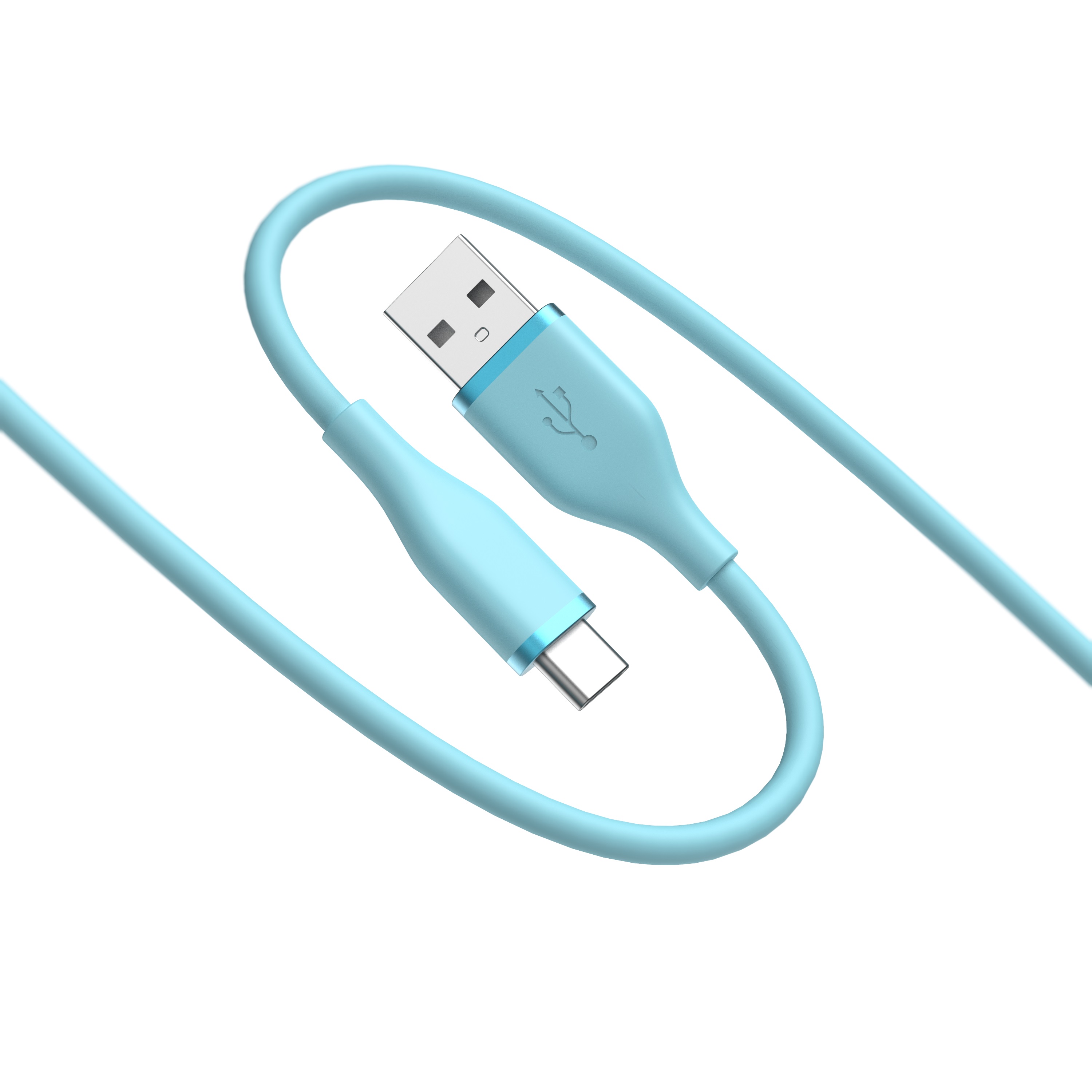 Câble en silicone iCAN USB-A 2.0 vers USB-C, M/M, 4 pieds, bleu ciel