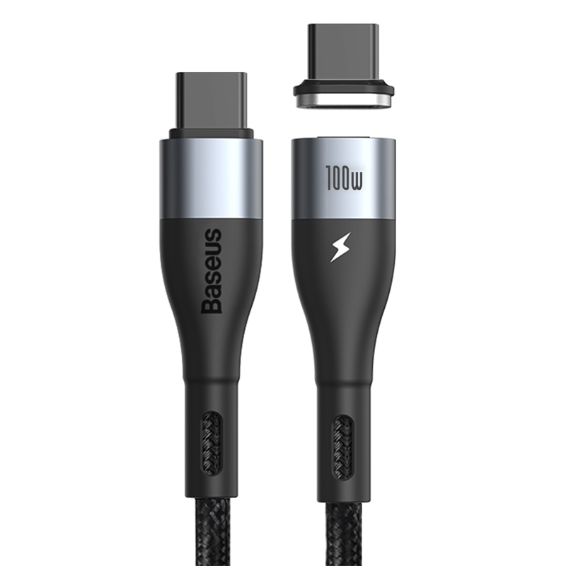 Baseus Zinc - Câble de Données de Charge Rapide Magnétique de Type-C vers Type-C 100W, 1.5m, Noir