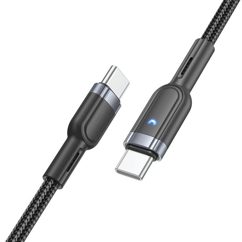 Câble de chargement de données intelligent Hoco 'U117 Grand' 60W avec arrêt automatique Type-C vers Type-C, 1.2m (4pi), noir
