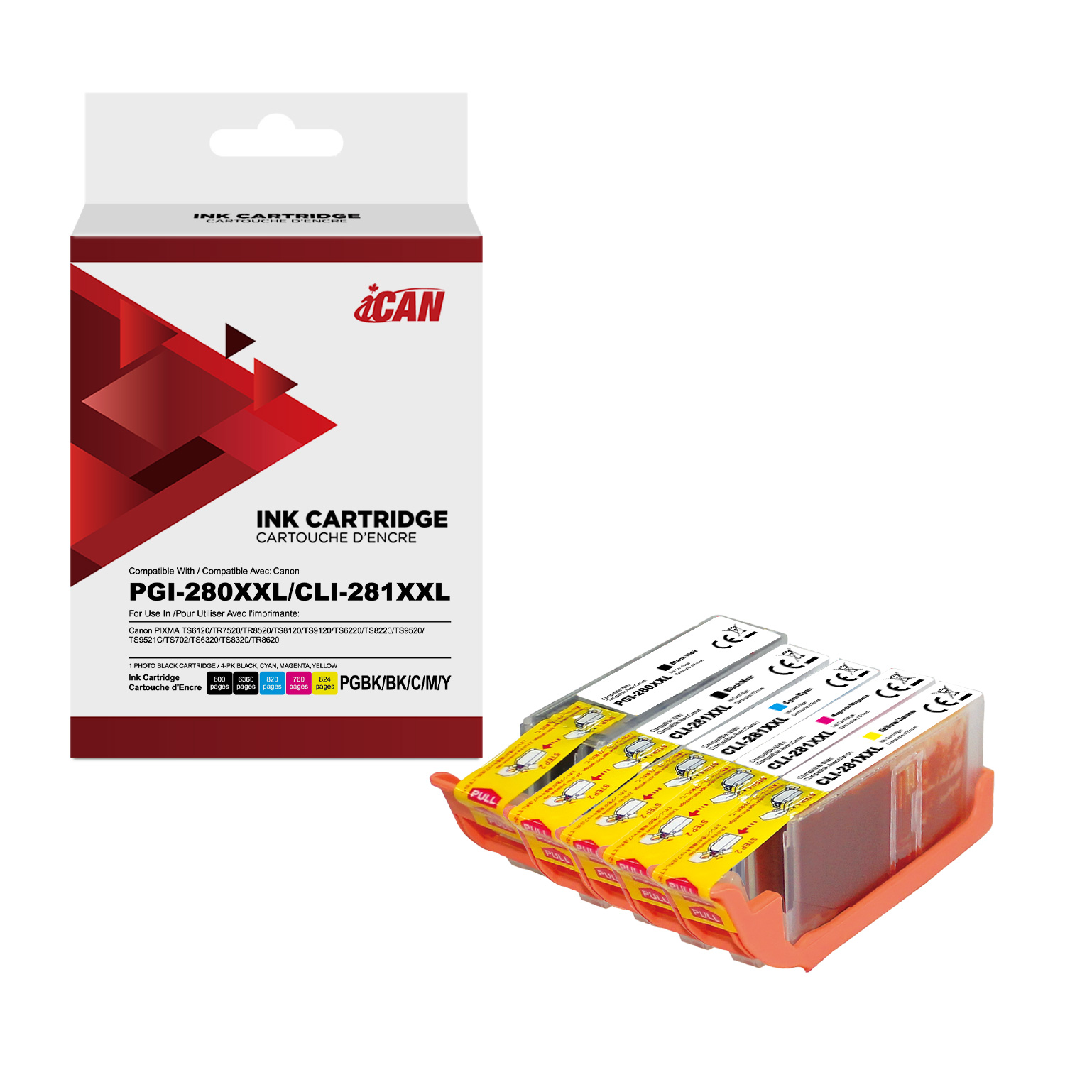 iCan Canon PGI-280XXL Black and CLI-281XXL Tri-color Ink Cartridge