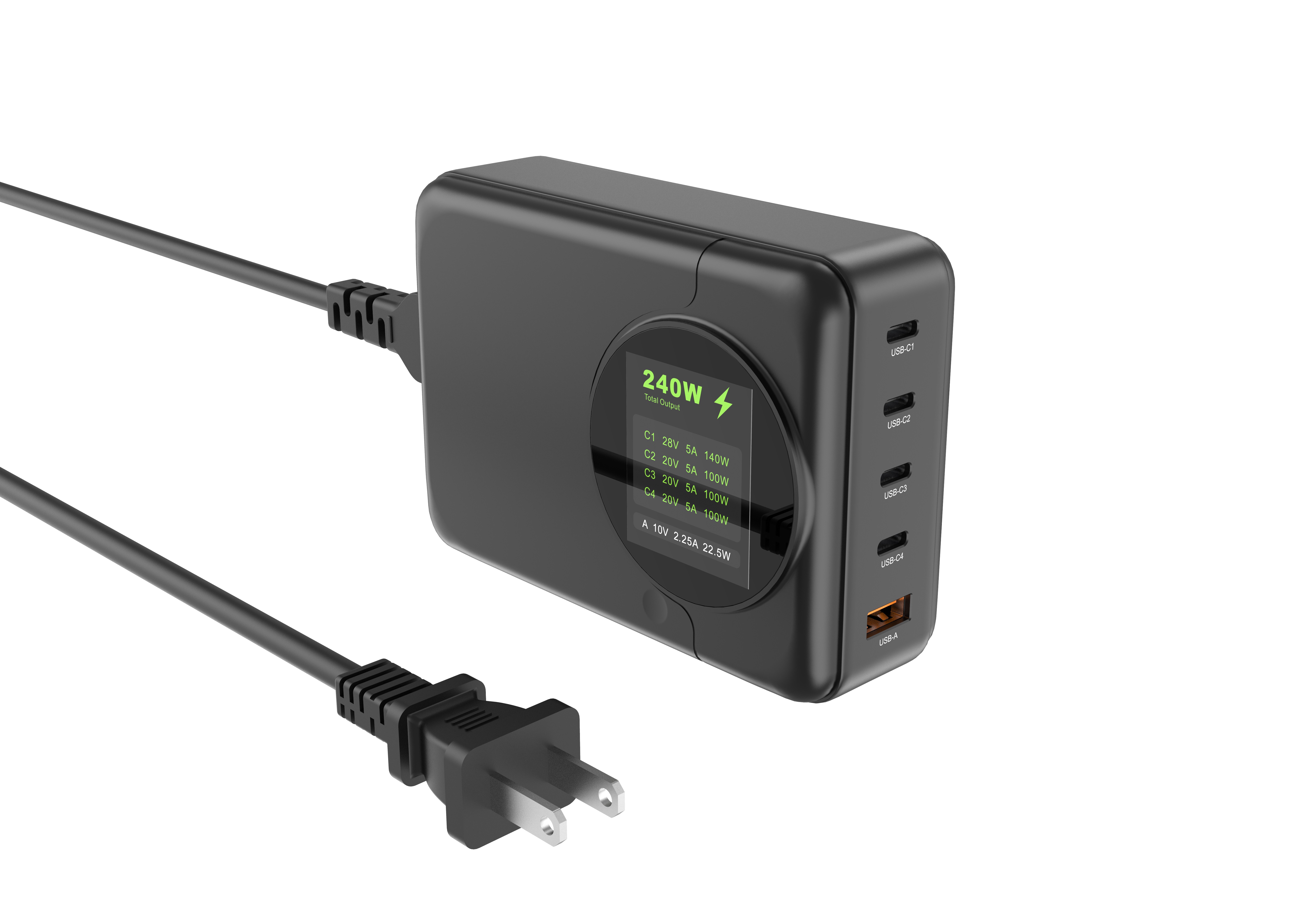 iCAN 240W 5-Port LED Display GaN Charger