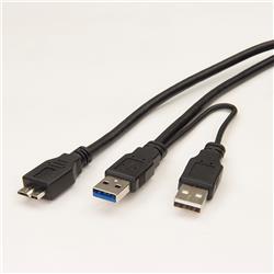 iCAN USB3.0 A Male to MicroB Male 5Gbps 24/28AWG Cable with Extra Type A USB2.0 Power in Splitter for external hard drive en...