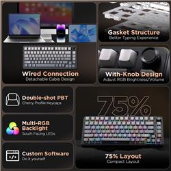 Yunzii B75 Wired RGB 75% Black Gaming Keyboard Pre Lubed Linear Switch