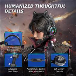 Casque de jeu Onikuma K9-Black avec oreilles de chat