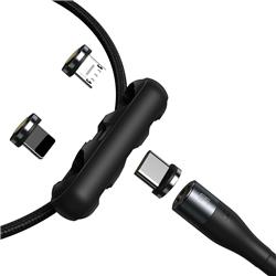 Baseus Zinc - Câble de données de charge rapide magnétique USB vers Micro USB + Lightning + USB C, 5A 1m Gris + Noir