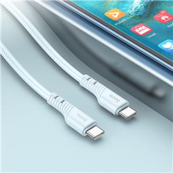 Câble de charge et de données HOCO en silicone bleu clair de 60 W de USB type C à type C, 1m (3,3pi)