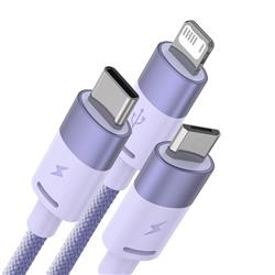 Câble de données et de charge rapide Baseus StarSpeed 1-pour-3 USB-A vers M+L+C 3.5A, 1,2 mètre (4pi), violet
