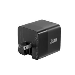 iCAN 65W 2-Port Portable GaN PD Charger with Type-C Retractable Cable