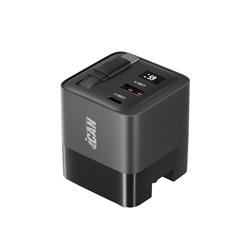 iCAN 65W 2-Port Portable GaN PD Charger with Type-C Retractable Cable