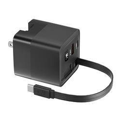 iCAN 65W 2-Port Portable GaN PD Charger with Type-C Retractable Cable
