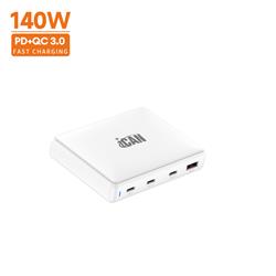 iCAN 140W 4-Port GaN Slim Wall Charger with 3 USB-C and 1 USB-A