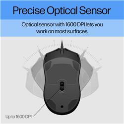 Souris filaire HP 100 - Capteur optique précis 1600 DPI - Connexion USB facile - Design ambidextre - Commande à 3 boutons et...