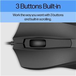 Souris filaire HP 100 - Capteur optique précis 1600 DPI - Connexion USB facile - Design ambidextre - Commande à 3 boutons et...