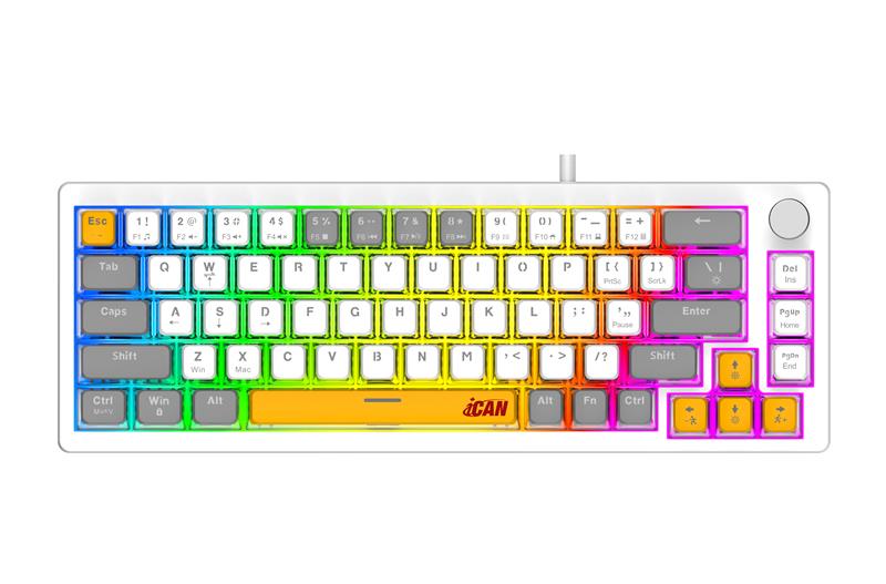Clavier de jeu filaire RGB iCAN à 68 touches avec contrôle multimédia