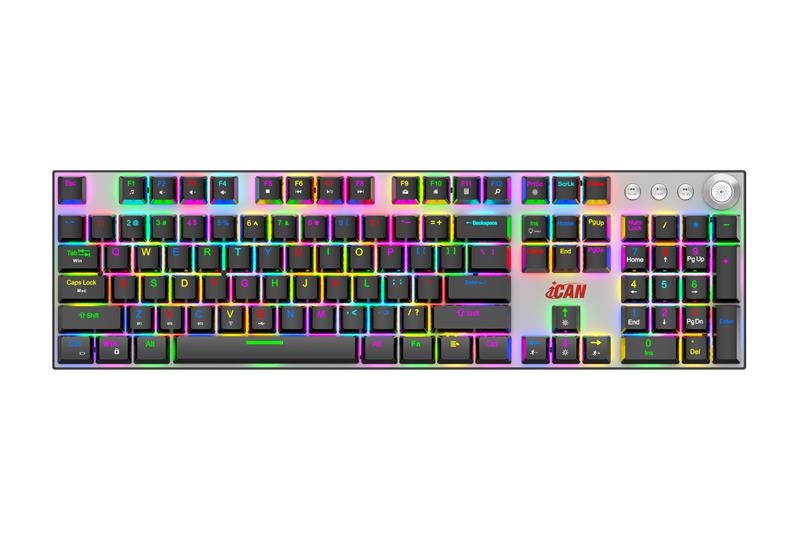 Clavier de jeu iCAN 108 touches tri-mode RVB avec contrôle multimédia