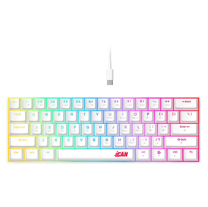 Clavier de jeu filaire arc-en-ciel iCAN CX23UL blanc, 61 touches
