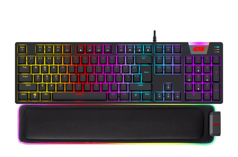 Clavier de jeu mécanique RGB iCAN MK1047 avec repose-poignet RGB, 104 touches