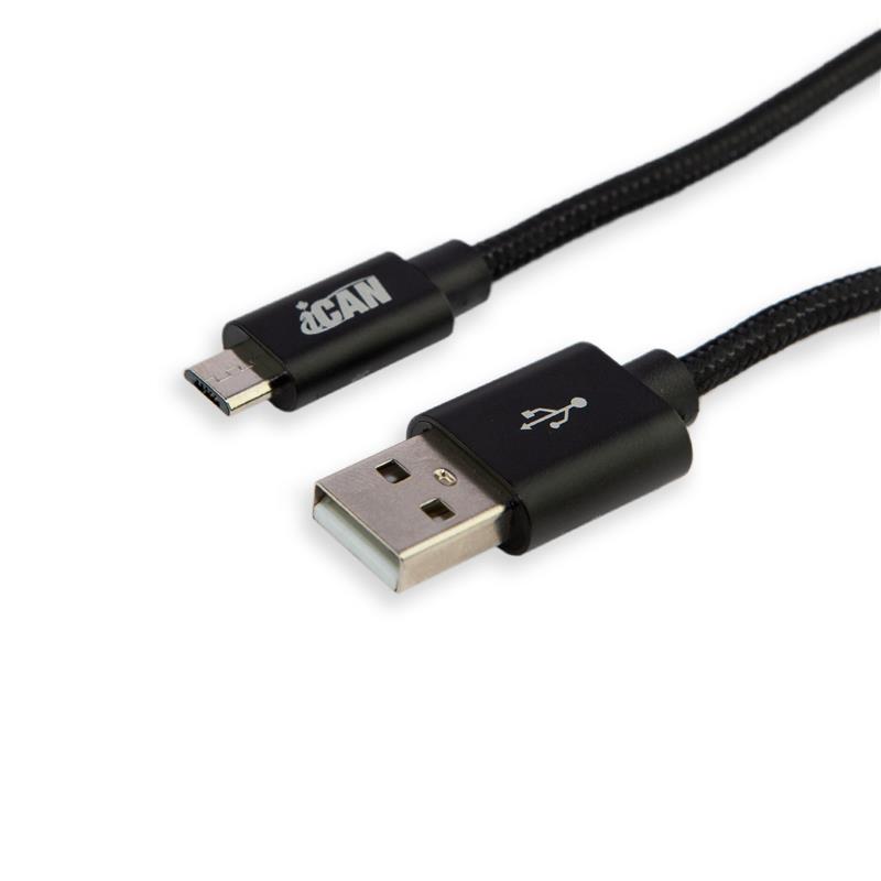 iCAN USB 2.0 Type-A Male to Micro B Male Cable, 15W, 6.6ft