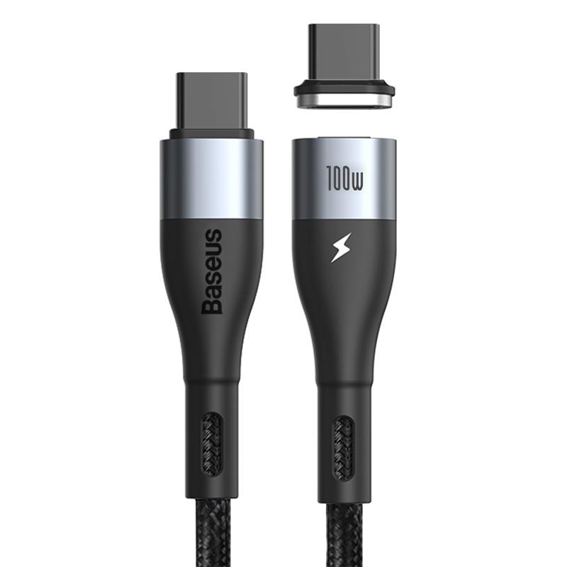 Baseus Zinc - Câble de Données de Charge Rapide Magnétique de Type-C vers Type-C 100W, 1.5m, Noir