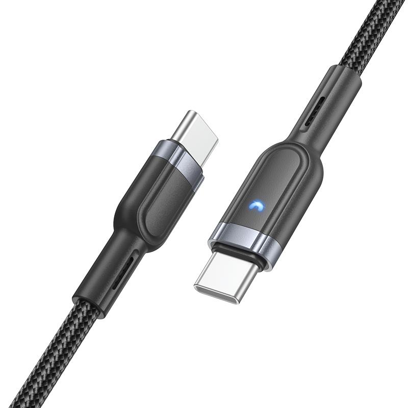 Câble de chargement de données intelligent Hoco 'U117 Grand' 60W avec arrêt automatique Type-C vers Type-C, 1.2m (4pi), noir