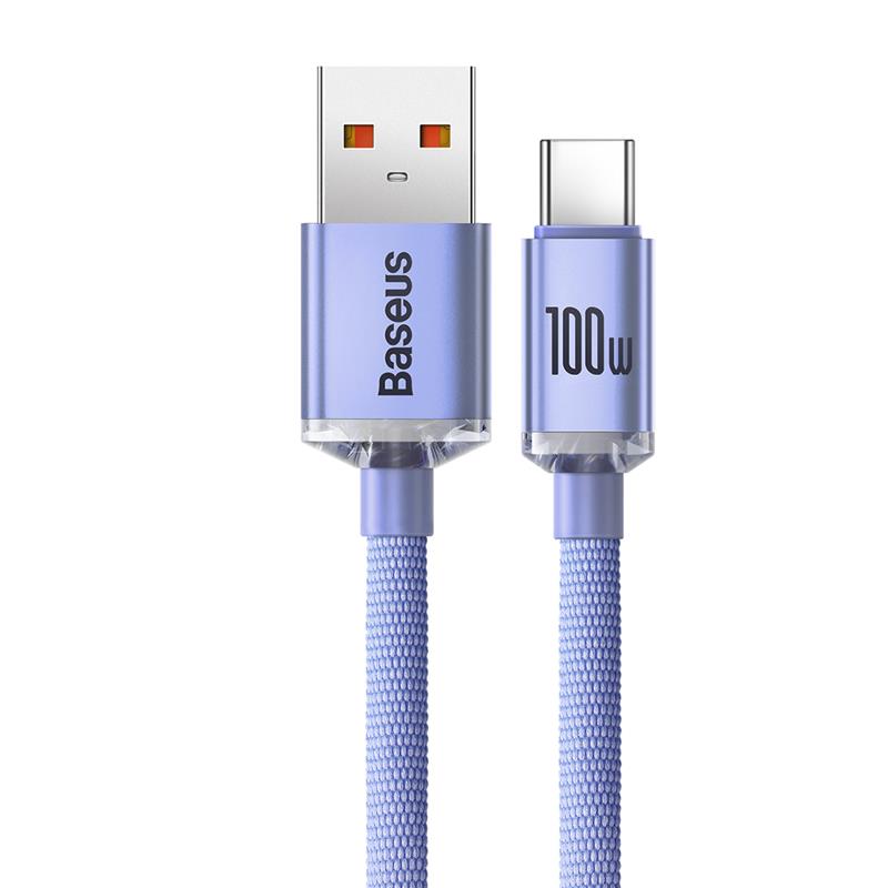 Câble de données de charge rapide Baseus Crystal Shine Series USB-A vers Type-C 100 W, 1,2 m (4 pi), Violet