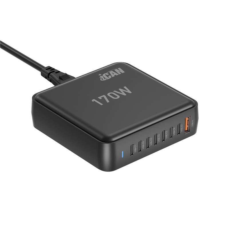 iCAN 170W 8-Port Smart Charging Station with 7 USB-C and 1 USB-A