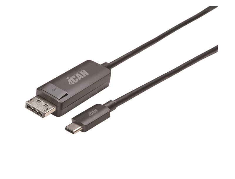 Câble iCAN USB C vers port d'affichage, prenant en charge 8K 30Hz, M/M, 6 pi, noir
