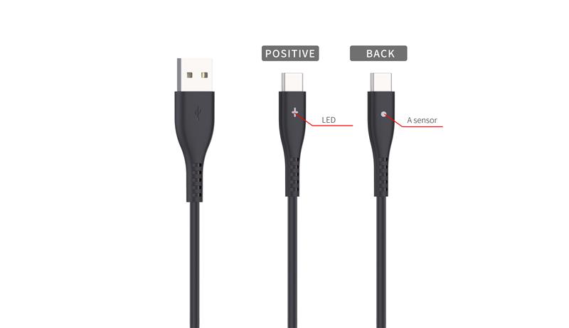 Câble USB de type C iCAN de 4 pieds, avec capteur et lumière DEL, noir