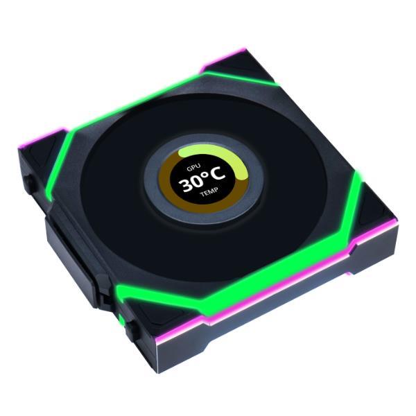 LIAN LI UNI FAN SL WIRELESS RGB LCD Couleur noire inversée Pack unique 12 cm Pack ventilateur sans contrôleur (lame inversée)