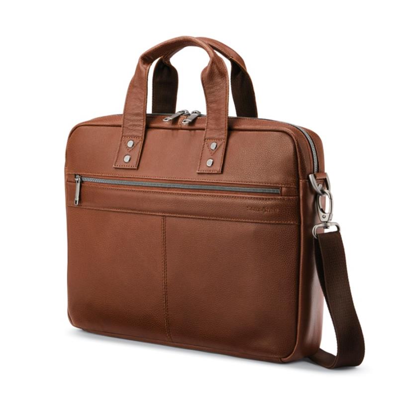 Serviette fine en cuir classique SAMSONITE de 15,6 po, couleur cognac