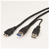 iCAN USB3.0 A Male to MicroB Male 5Gbps 24/28AWG Cable with Extra Type A USB2.0 Power in Splitter for external hard drive en...