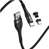 Baseus Zinc - Câble de données de charge rapide magnétique USB vers Micro USB + Lightning + USB C, 5A 1m Gris + Noir